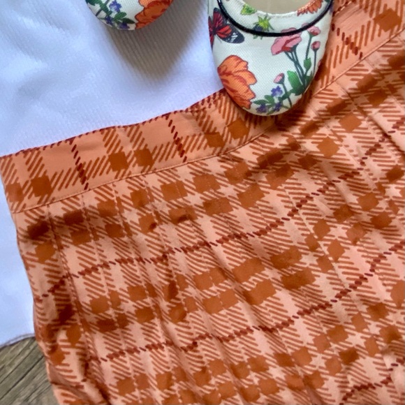High waist preppy orange plaid pleated midi skirt - Picture 15 of 16